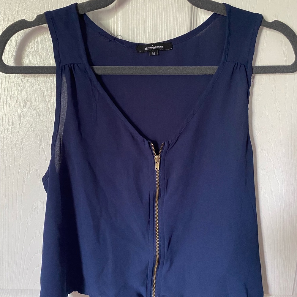 Dark Blue Ambiance Zip-Up Top